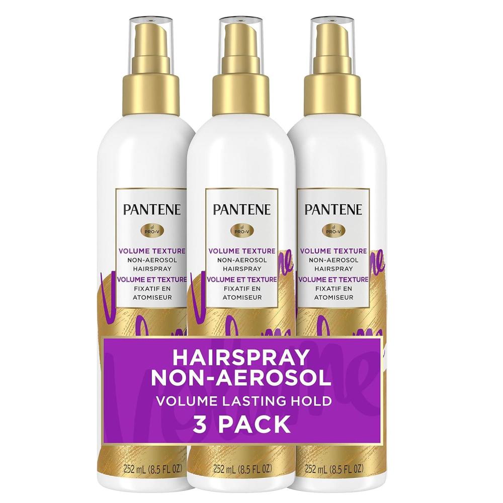 imagePantene Hairspray Nonaerosol Volume Lasting Hold ProV Body amp Softness Texturizing 85 fl oz Triple PackPantene Hairspray Volume Lasting Hold 85 fl oz Triple Pack