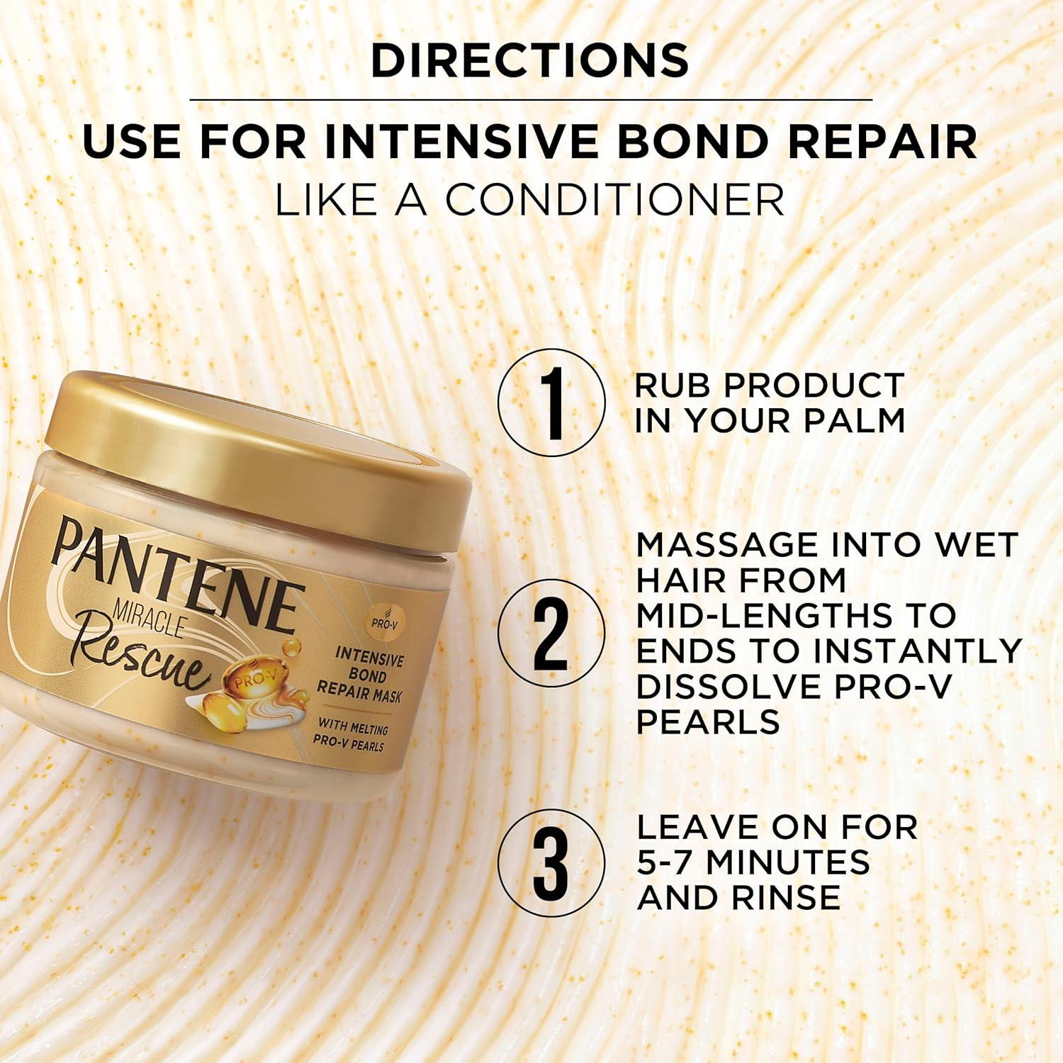 imagePantene Miracle Rescue Hair Mask Intensive Bond Repair with Melting ProV Pearls Melts Away Damage Builds Bonds Strengthens Against Damage Deep Conditioning for Dry Damaged Hair 101 fl oz101 Fl Oz Pack of 12