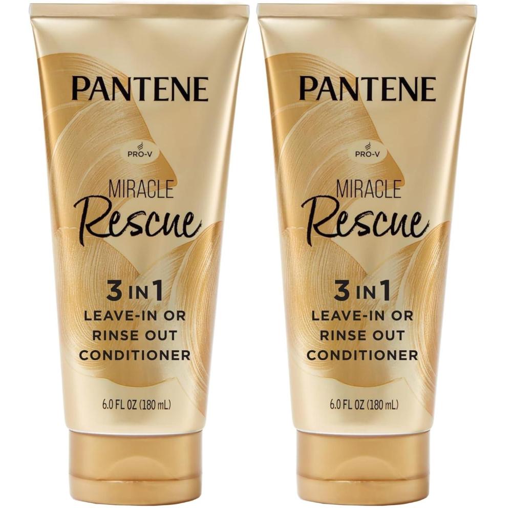 imagePantene Miracle Rescue 3 in 1 Leave In Conditioner Rinse off Conditioner Heat Protectant for Hair Detangler Anti Frizz Moisturizing For All Hair Types Safe for Color Treated Hair 60 fl oz6 Fl Oz Pack of 2